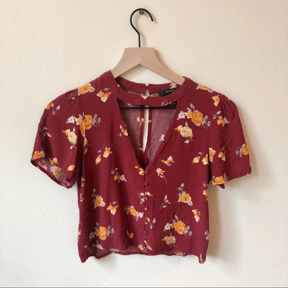 Red Floral Crop Top